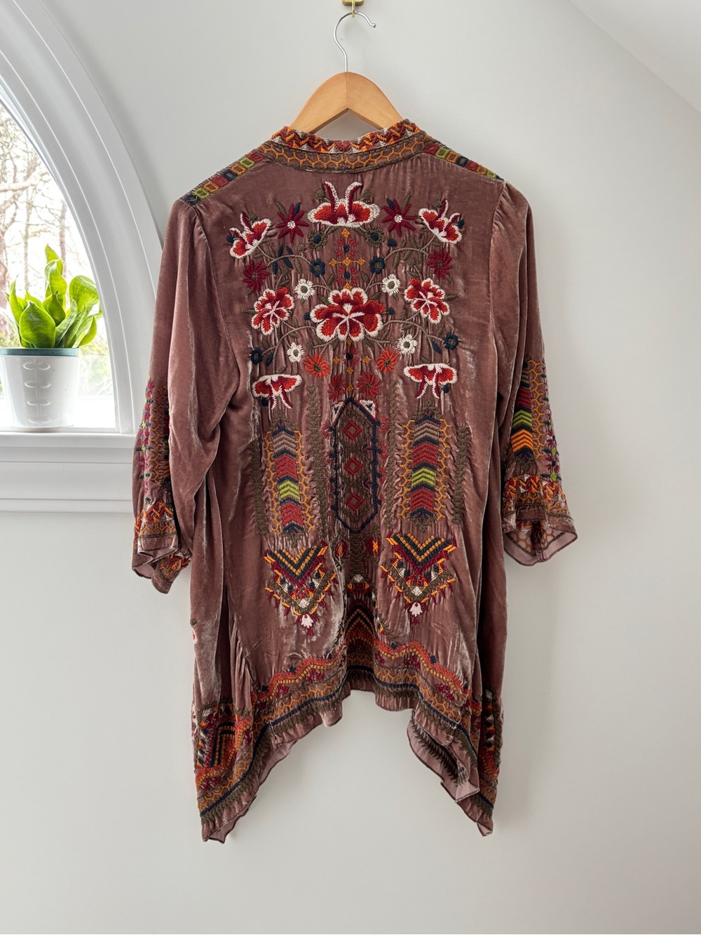 Johnny Was Waleska Velvet Silk Draped Cardigan S Rose Kimono Embroidered Boho - Picture 11 of 15